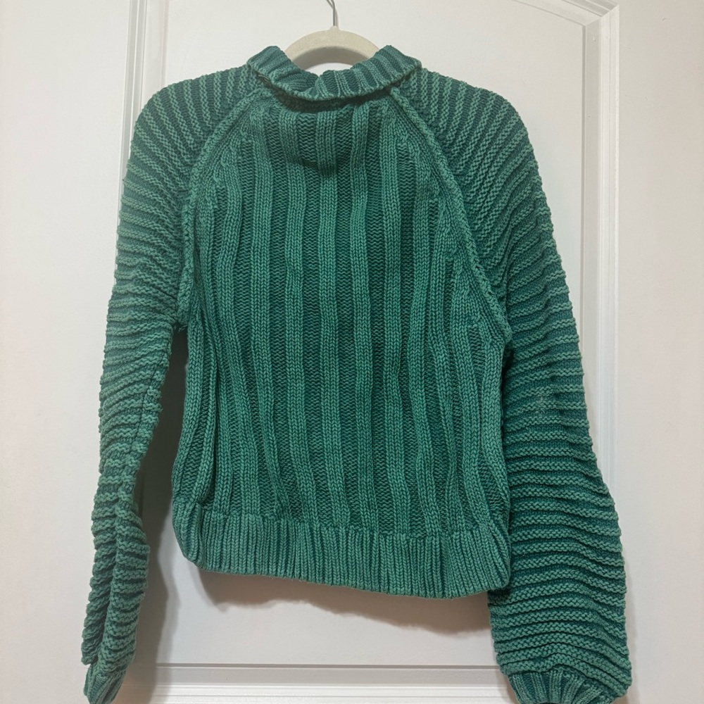 Free People Emerald Green Cable Knit Chunky Sweater Small - Picture 3 of 5